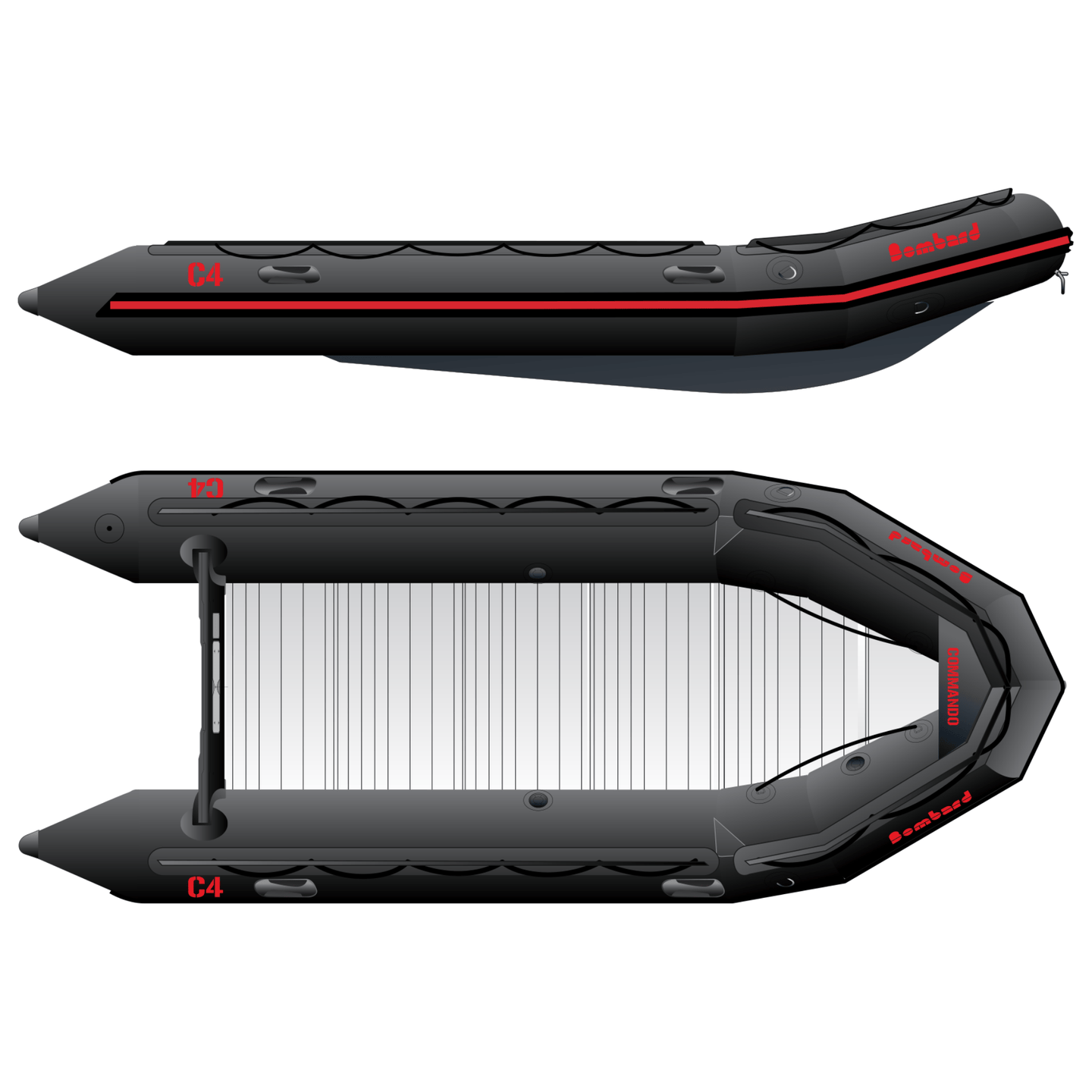 Bombard Commando C4 - rubberboot met aluminium vlonderdelen deelbare houten kiel